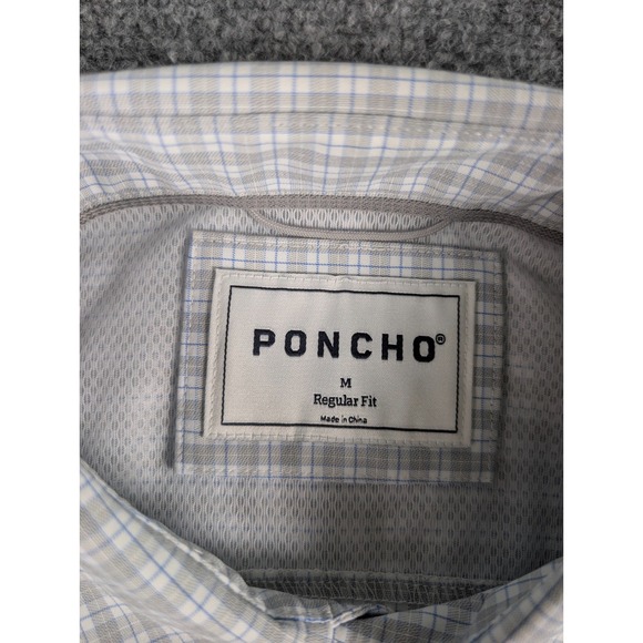 Poncho Western Pearl Snap Shirt Mens Medium Reg Fit Gray Plaid Short Sleeve - Picture 3 of 11